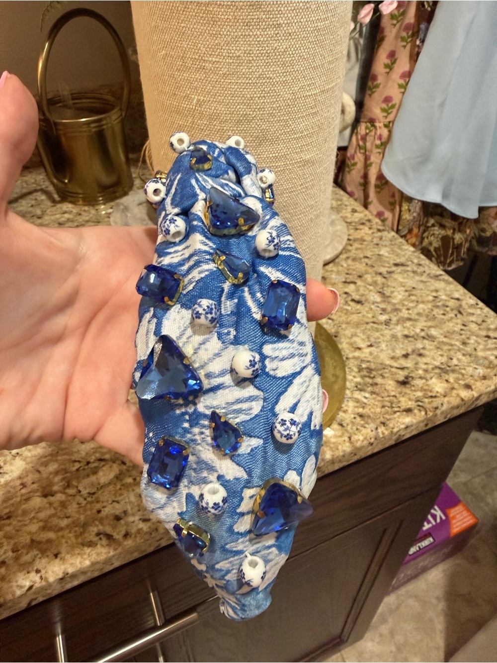 Brianna Cannon Embellished Blue Floral Headband with Sapphire Crystals